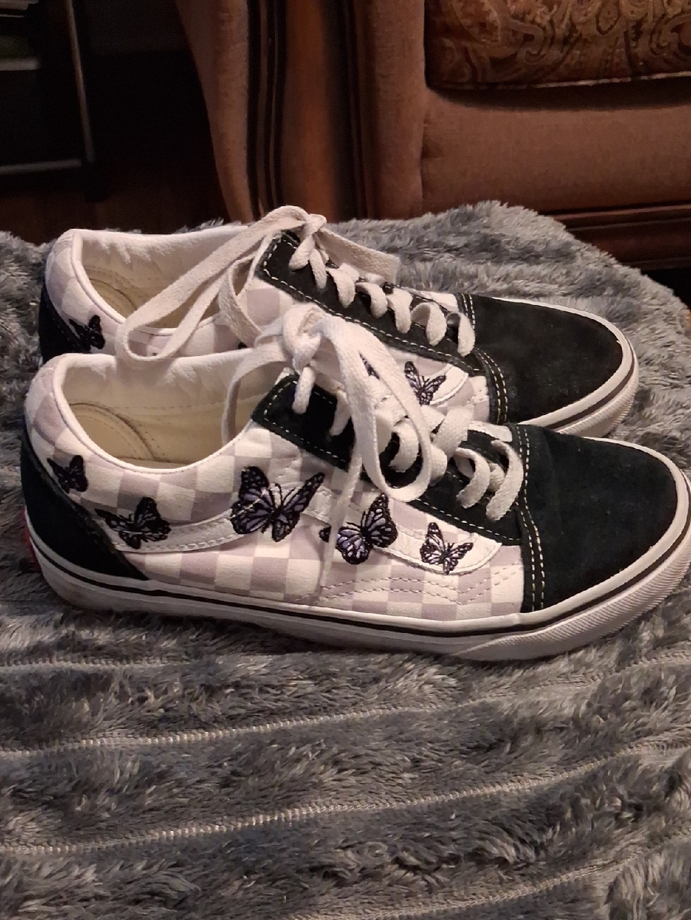Vans Kids Black and White Checkerboard Butterfly Low-Top Sneakers